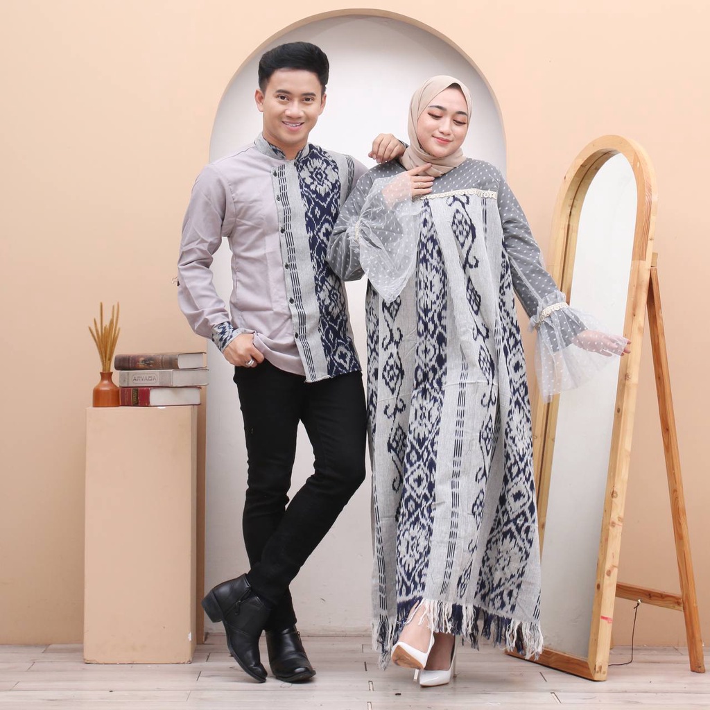 GAMIS SAKINAH DAN LUKMAN MAWAR ABU TENUN ASLI JEPARA COUPLE LEBARAN COUPLE KONDANGAN DEBBY STORE