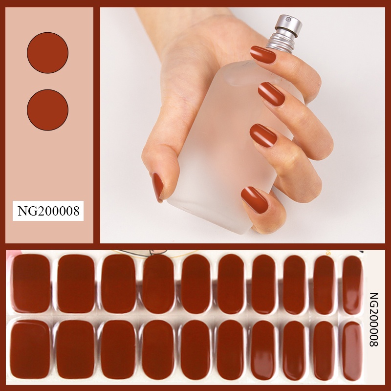 20tips Warna Pink Nude Semi Obat Gel Kuku Strip Patch Sliders Perekat Tahan Air Full Cover Gel Nail Stcikers