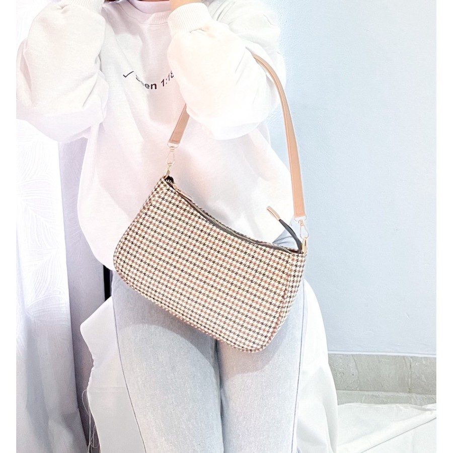 Tas selempang houndstoth tas bahu shoulderbag canvas