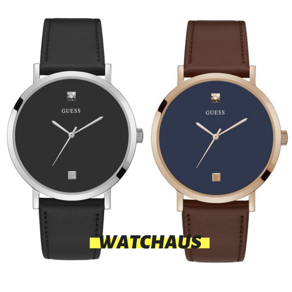JAM TANGAN PRIA GUESS GW0009G1 GW0009G2 ANALOG SILVER BLACK AND ROSEGOLD BROWN LEATHER STRAP