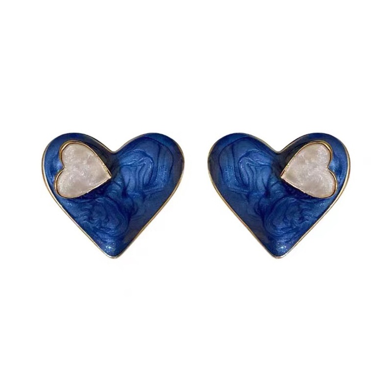 Vintage drip oil craft blue love Anting Aksesoris Wanita Korea