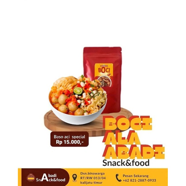 

Boci (baso aci) abadi Snack&food tersedia 2 varian,extra pedas original & pedas manis