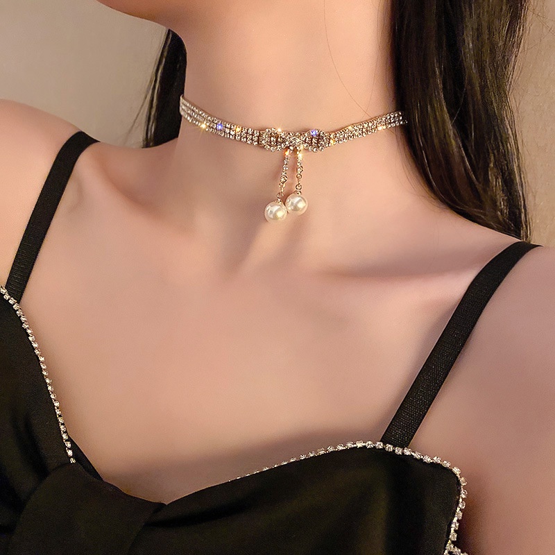 Fashion Kristal Ikatan Simpul Kalung Untuk Wanita Elegan Mutiara Liontin Kalung Perhiasan Aksesoris