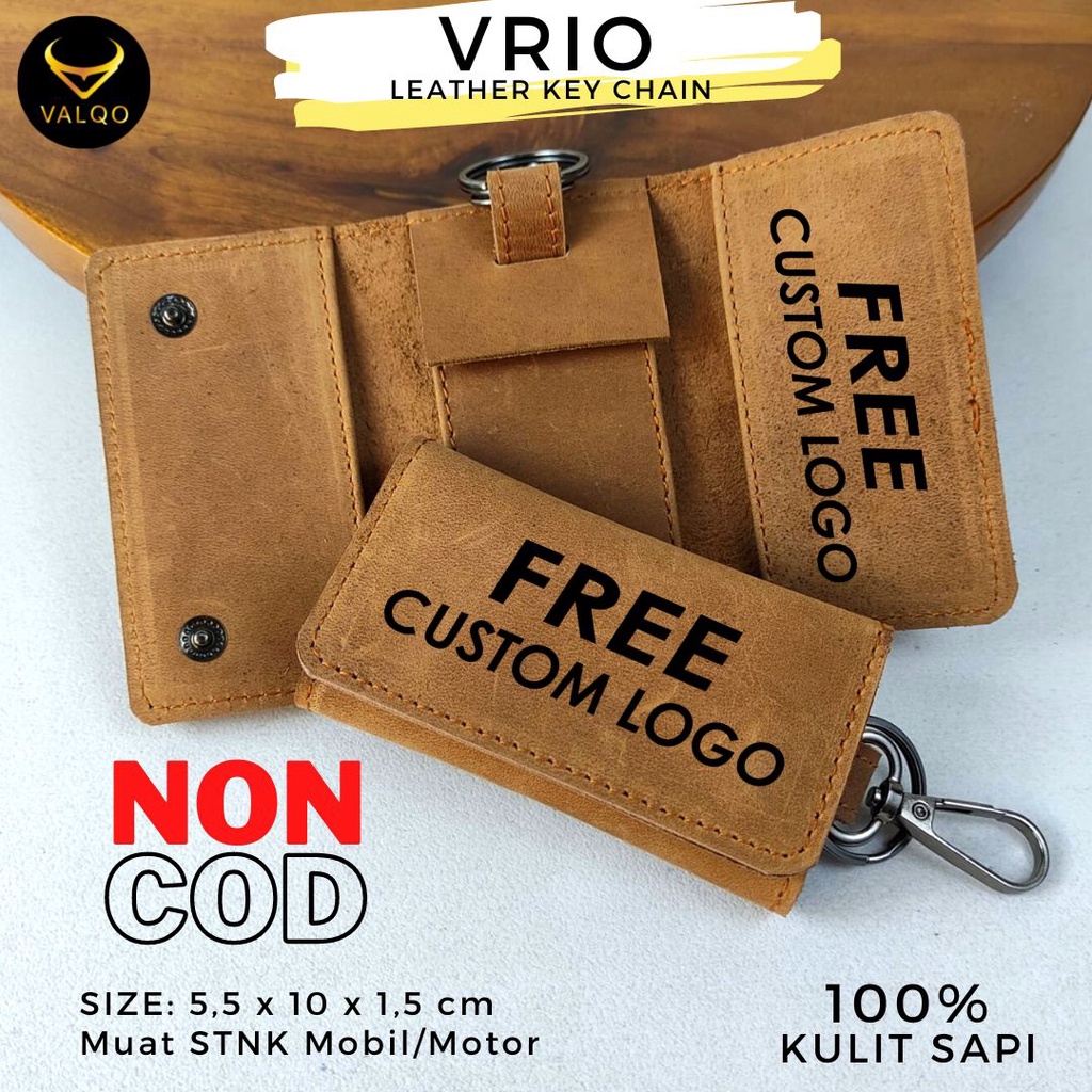 [KHUSUS NON COD] VRIO Free Custom Grafir Logo Tulisan Gantungan kunci kulit sapi untuk Mobil Motor Dompet STNK