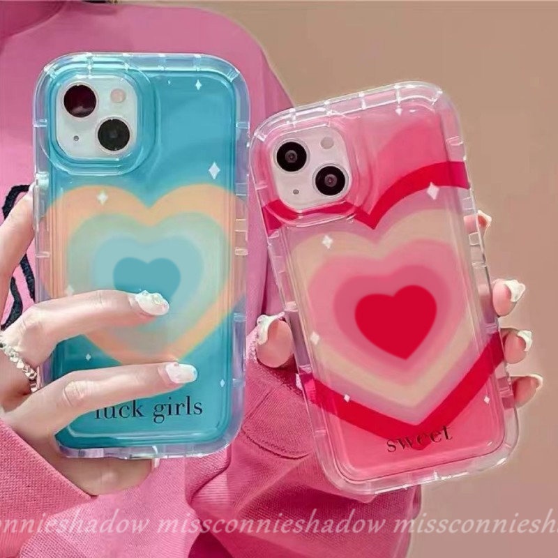 IPHONE Ins Gradiasi Manis Cinta Hati Pasangan Ponsel Case Kompatibel Untuk Iphone14 Pro MAX 7Plus XR 11 12 13 14 Pro Max6 6S Plus 8Plus X XS MAX Shockproof Airbag Lembut TPU Cover