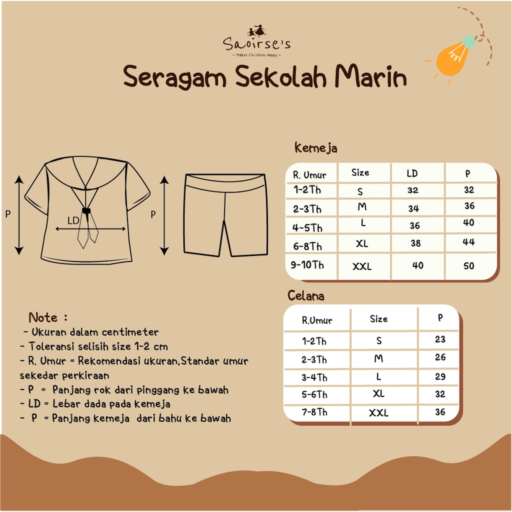 SAOIRSE'S Marin Uniform - Set Seragam Sekolah PAUD/TK Anak Perempuan Laki Laki Model Jepang 2-8 Th