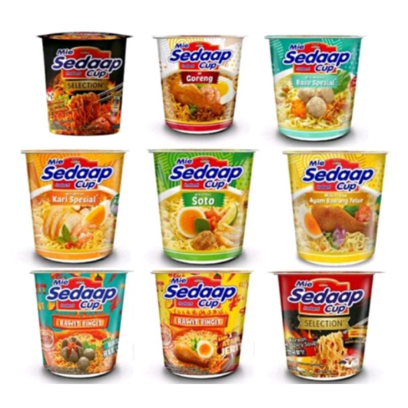 1 DUS - Sedaap Cup Mie Instan Sedap Pop Karton Mix - Korean Spicy Chicken, Baso Bleduk, Mi Goreng, Korea Soup, Bakso Spesial, Kari Special, Ayam Jerit, Soto, Ayam Nampol Nampool Isi 12 [Gratis Ongkir]