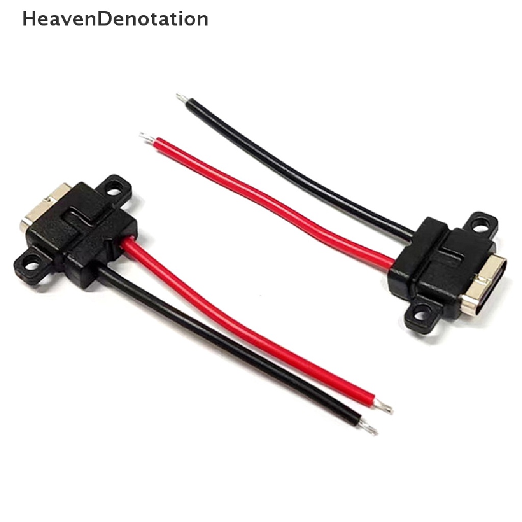 [HeavenDenotation] Typec 2Pin Port Soket USB C Perempuan Tahan Air Dengan Lubang Sekrup Pengisian Daya Cepat Antarmuka Pengisian Konektor USB Dengan Kabel H11.5mm HDV