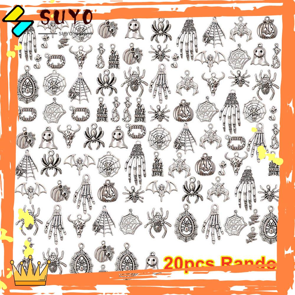 Suyo 20pcs Random Halloween Charms Earrings Membuat Perhiasan Hantu Labu Kerangka Logam