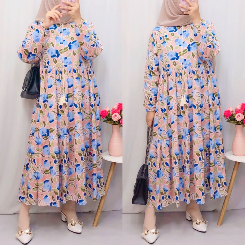 Midi Dress Rayon Premium / Midi Dress Motif Bunga / Home Dress Rayon Motif Premium / Gamis Midi Rayo