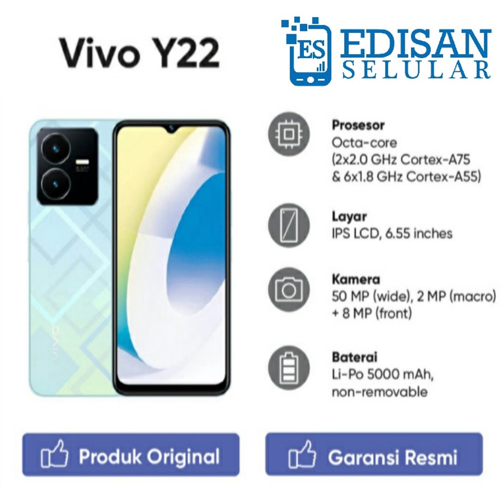 Vivo Y22 6/128 GB + 4/64 GB Garansi Resmi