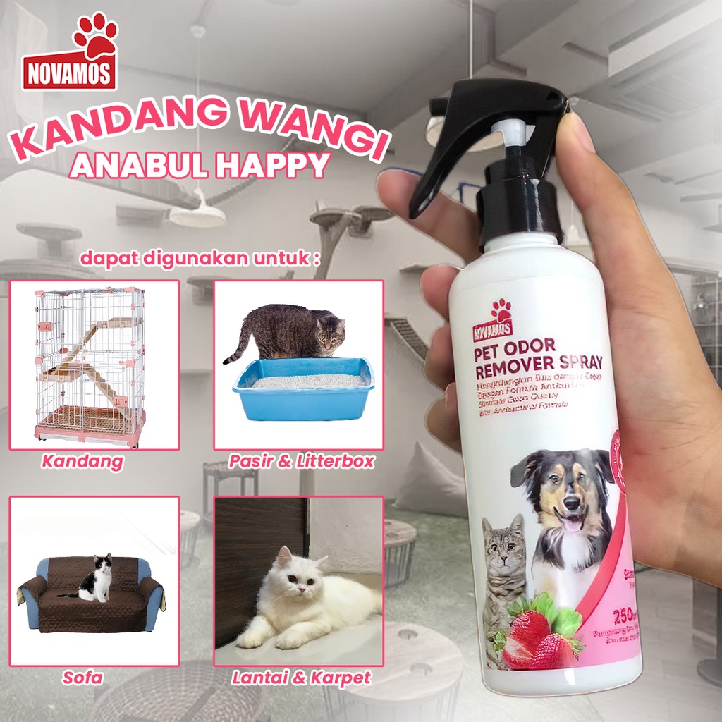 NOVAMOS Penghilang Bau Kotoran Hewan Peliharaan 250 ML- NOVAMOS Pet Odor Remover Spray - Spray Penghilang Bau Kotoran Anjing Kucing dll