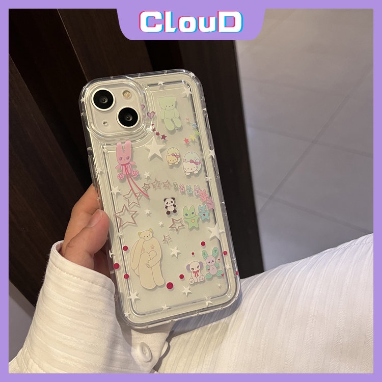 Ins Graffiti Clear Airbag Shockproof Case Kompatibel Untuk iPhone 7Plus 11 13 14 12 Pro Max XR 7 8 6s 6 Plus X XS Max SE 2020 Kartun Lucu Lovely Star Bear Soft Silicon TPU Cover