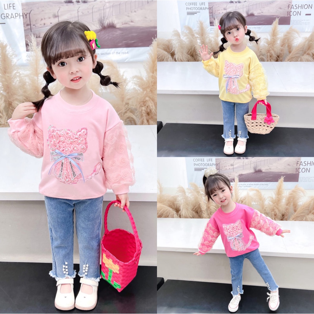 B356 - Setelan Baju Import Anak CEwek/ Baju Anak Perempuan Murah Lucu / Setelan Baju Anak Tangan Til