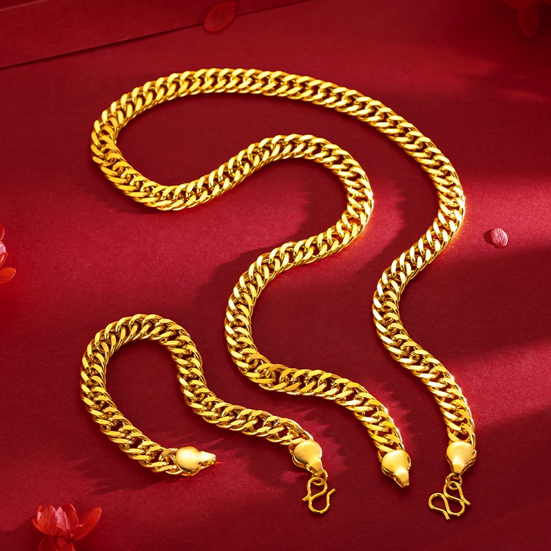 Goldkingdom Perhiasan Fashion Emas Asli Kadar 375Bangkok Aksesoris Ready Stock Berlapis Emas Gelang Datar Klasik Kuba Pria Dan Wanita Rantai Dominan