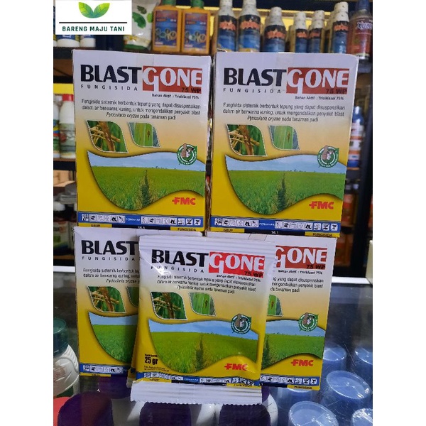 Fungisida BLASTGONE 75WP Kemasan 25GR Mengendalikan Bercak Daun,Patah leher/blast (1 pak isi 12 pcs 