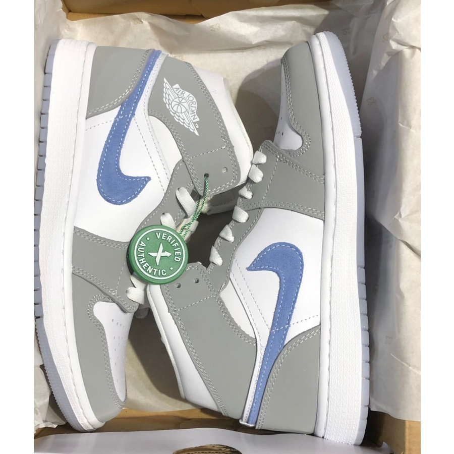 Nike Air Jordan 1 Mid White Wolf Grey Alumunium ORIGINAL MATERIAL