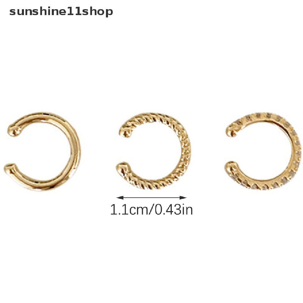 Sho 3Pcs/Set Anting Klip Asimetris Untuk Hoop Tulang Rawan Fashion Minimalis Unisex N