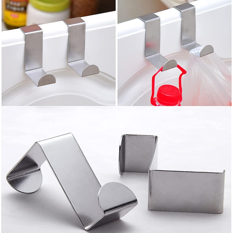 2pcs S-shaped Cabinet Door Hook Pintu Kamar Mandi Dapur Belakang Organizer Punch Free Pintu Kamar Mandi Dapur Kait Belakang Stainless Steel Gantungan Baju Kait Penyimpanan Kunci