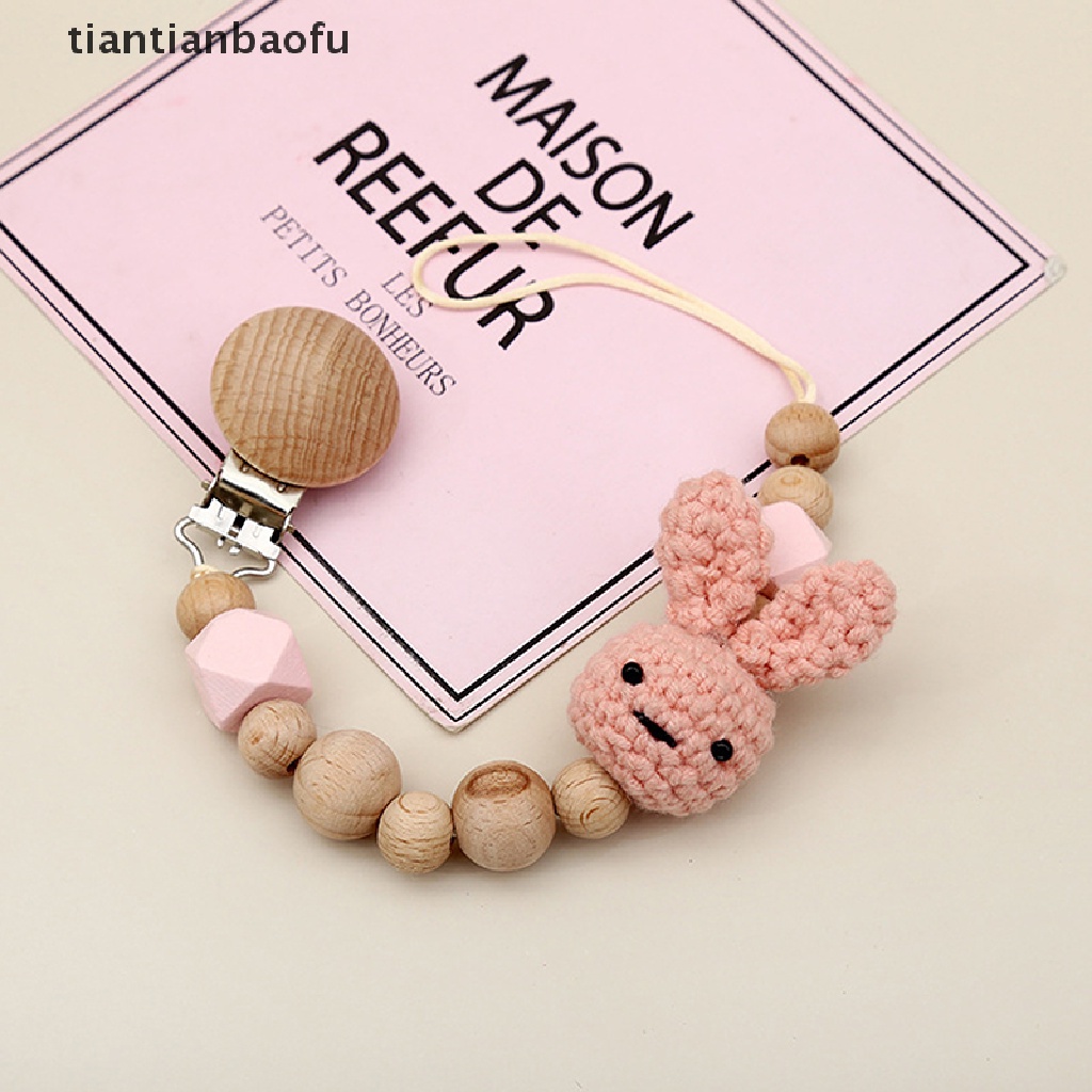[tiantianbaofu] 1pc Crochet Bunny Dot Bayi Klip Rantai BPA Free Manik-Manik Butik