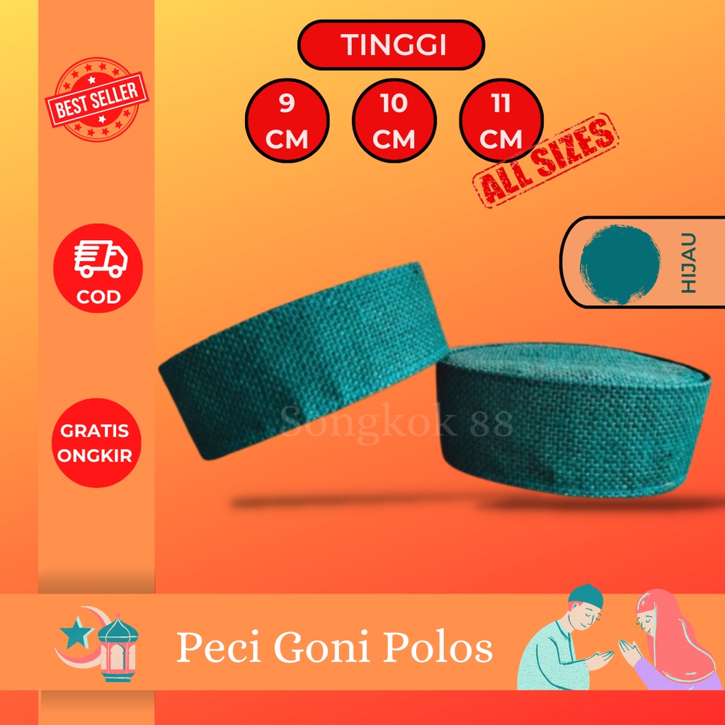 Peci songkok goni hijau hitam premium kopiah rajut pria kain goni nusantara