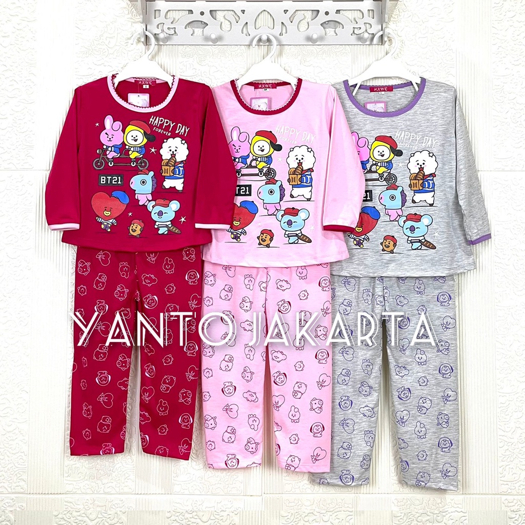 BAJU TIDUR ANAK PEREMPUAN BT21 PIYAMA LENGAN PANJANG 1-6 TAHUN