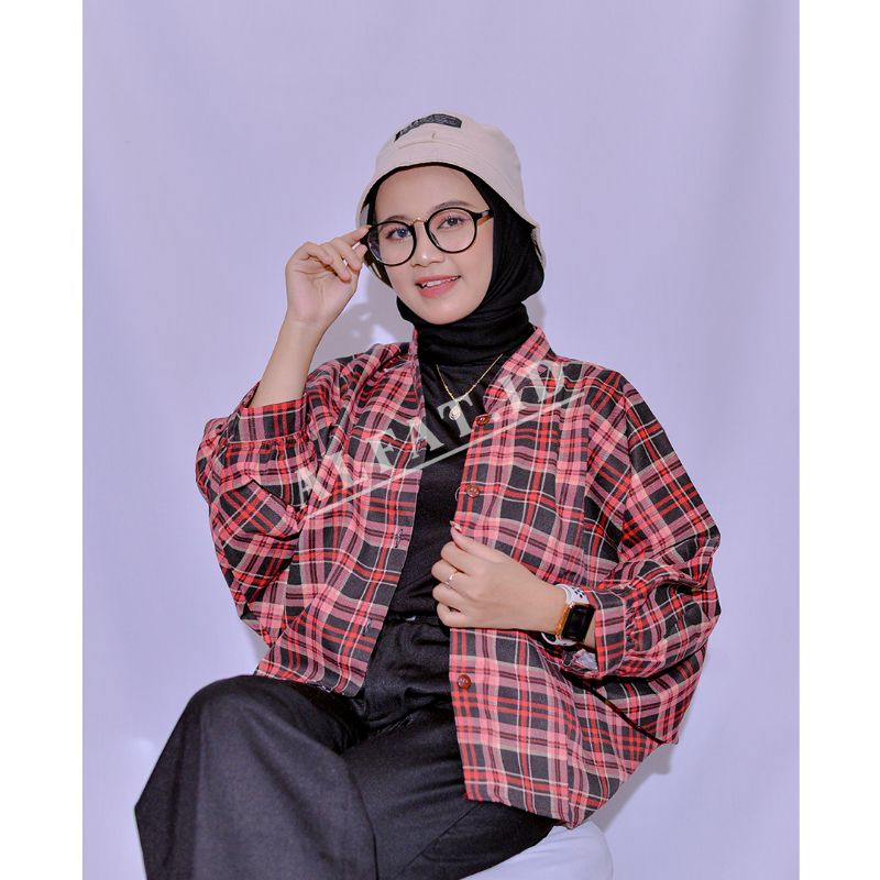 MOYGE BATWING FLANEL || BLOUSE CROP | OUTER KEKINIAN BY ALFAT.ID