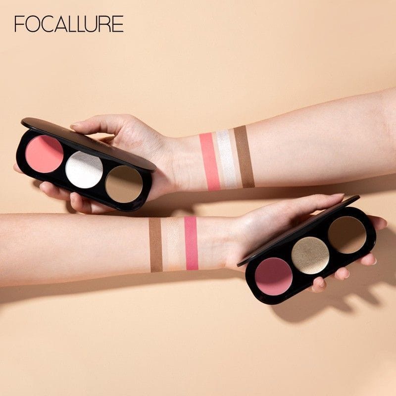 FOCALLURE (FA26) Trio Blush on dan Highlighter &amp; Contour palette