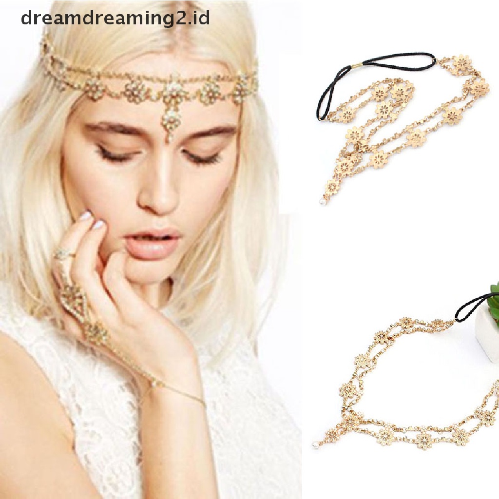 (dream) Womens Fashion Mutiara Berlian Imitasi Kepala Rantai Perhiasan Headband Head Piece Hair Band.