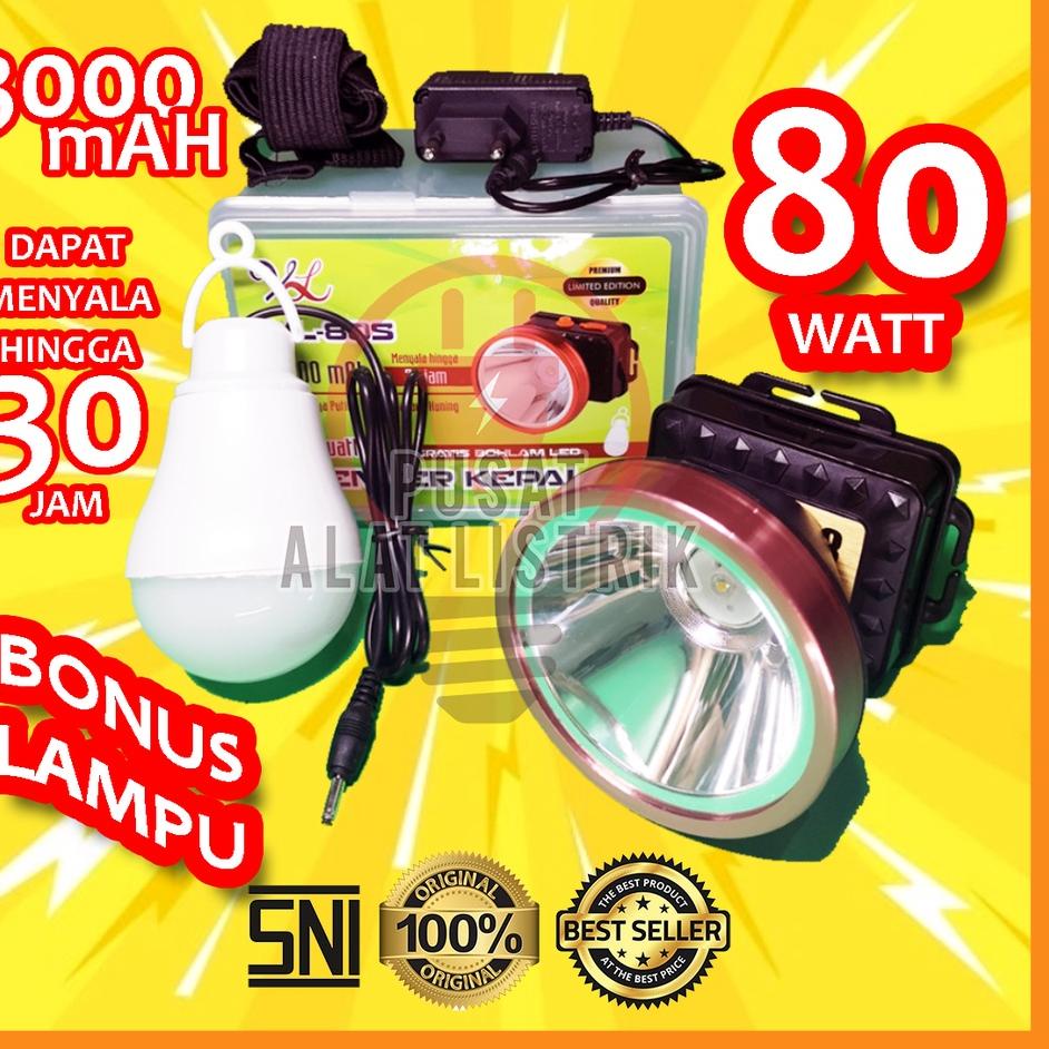 Ready Surprise SENTER KEPALA 80 WATT 80W 80WATT 80 W AWET TERANG CAHAYA KUNING / PUTIH + LAMPU BOHLA