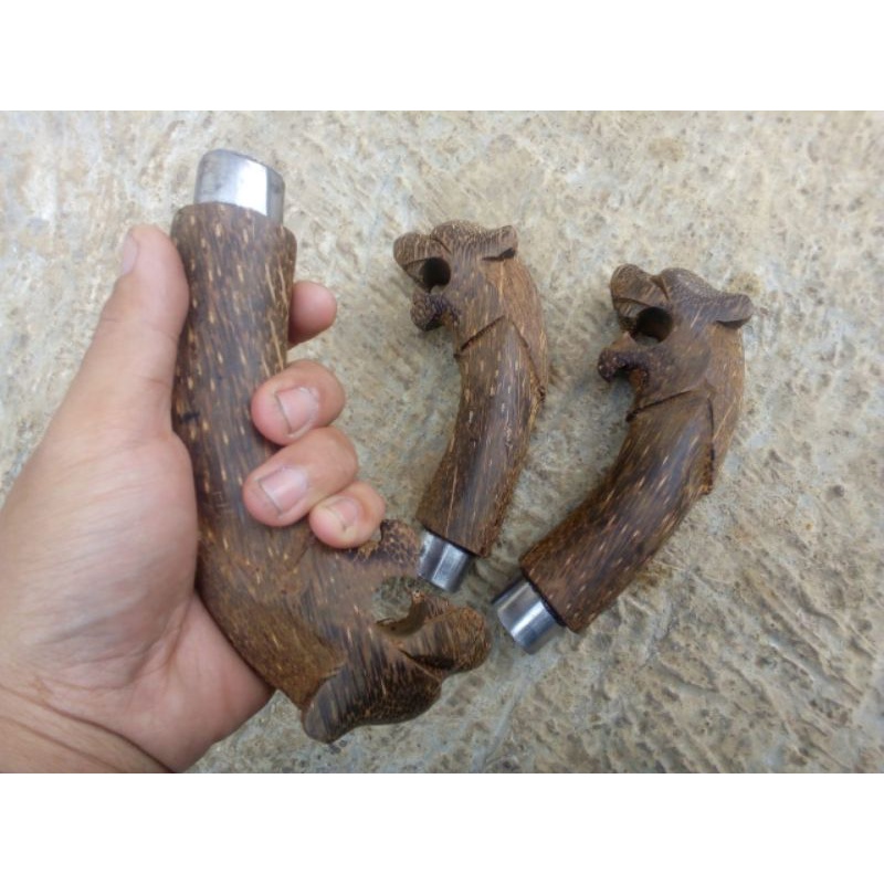 gagang golok ukir macan tutul kayu aren
