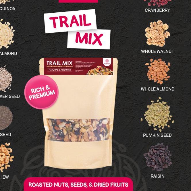 

♣ Trail Mix Nutriology 500GR - Roasted Nuts, Seeds, & Dried Fruits (Premium) ←