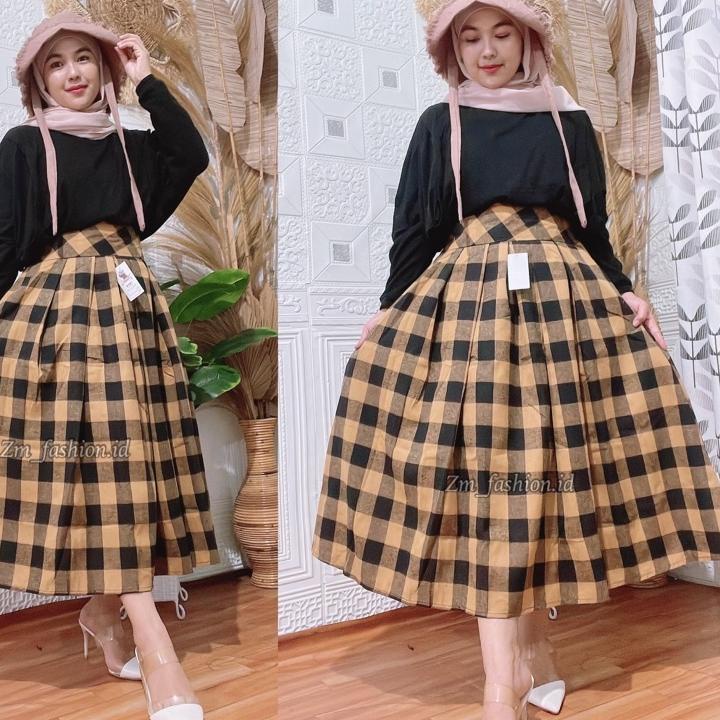 ✸ ROK FLANEL MIDI 7/8 // ROK 7/8 MIDI KOTAK FLANEL // ROK REMPEL KOTAK FLANEL IMPORT MIDI// ROK TART