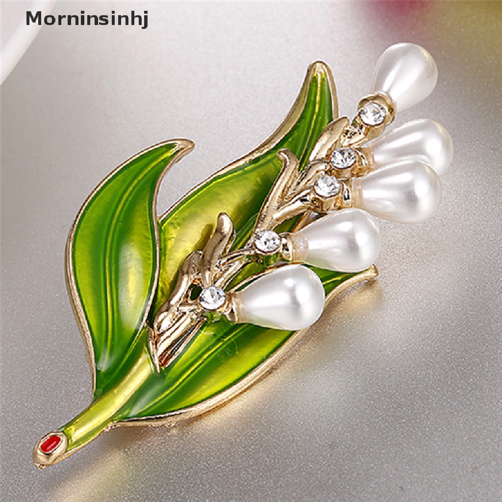 Mornin Enamel Mutiara Daun Bros Berlian Imitasi Kristal Bros Pin Lady Kerah Perhiasan Baru id