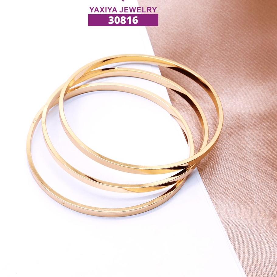 ✮ Yaxiya Gelang Keroncong Set 3 Lapis Emas Perhiasan Imitasi 442 ✹