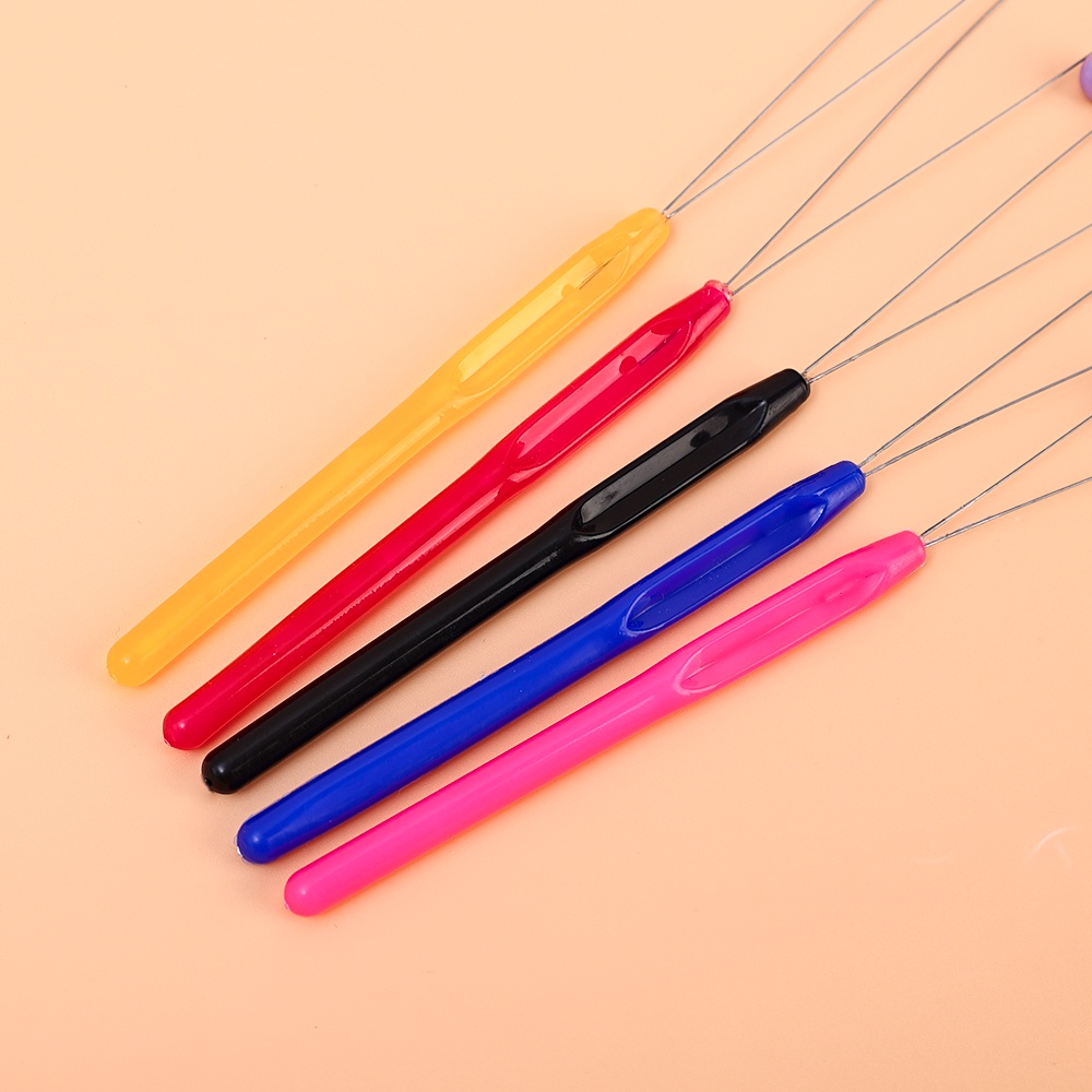 Mode Threader Ringan DIY Warna-Warni Pegangan Plastik Manik Threader Multifungsi Wig Crochet Tools