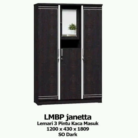 Lemari Kaca/Lemari Pakaian 3 Pintu Olimpic G Star+ Kaca Dalam-Janetta,Dos