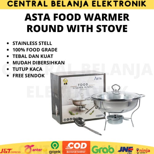 Panci prasmanan stainless steel dengan pemanas / asta food warmer round with stove