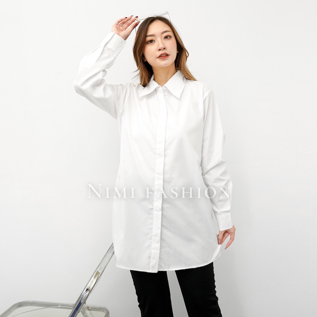 NIMI - Kemeja Putih Panjang Wanita Kemeja Tunik Putih Polos