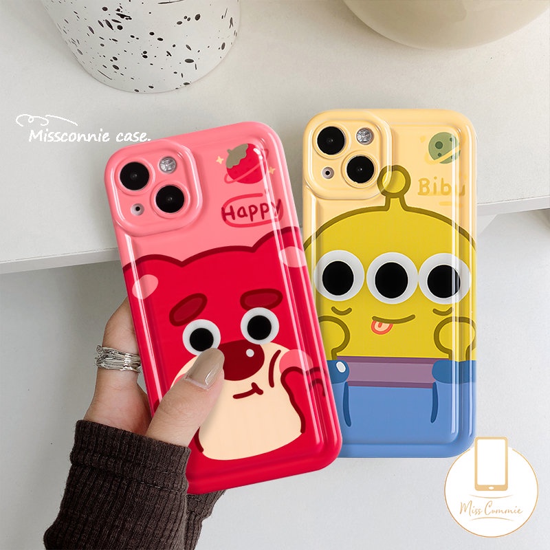 Cute Strawberry Bear Manyo Couples Phone Case Kompatibel Untuk IPhone 7Plus XR 11 12 13 14 Pro MAX 6 6S Plus 8Plus X XS MAX Kartun Alien Toy Story Shockproof Airbag Soft TPU Cover