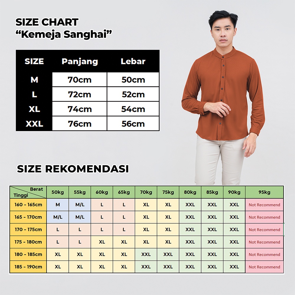 BROGUY Kemeja Pria Lengan Panjang Basic Polos Kerah Sanghai Casual Slimfit Size M - XXL