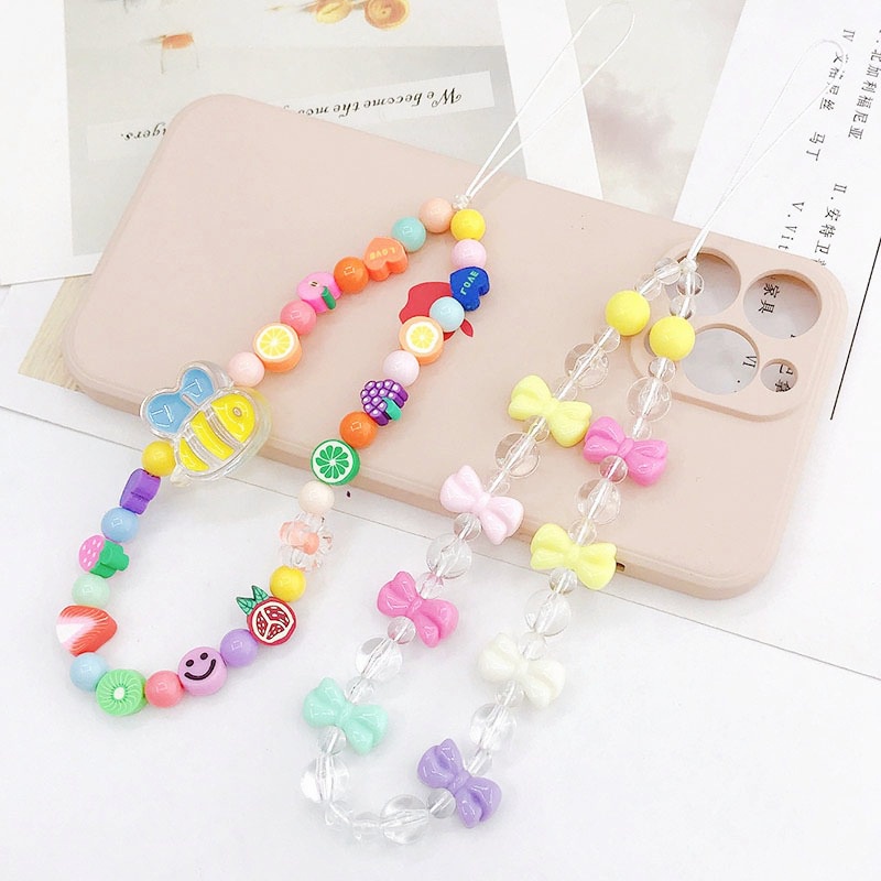 Rantai Manik-Manik Buah Buahan Kartun Lucu 3D Untuk iPhone Android OPPO VIVO Huawei Xiaomi Redmi Samsung Semua Ponsel Earphone Case Tali Gelang Anti Hilang