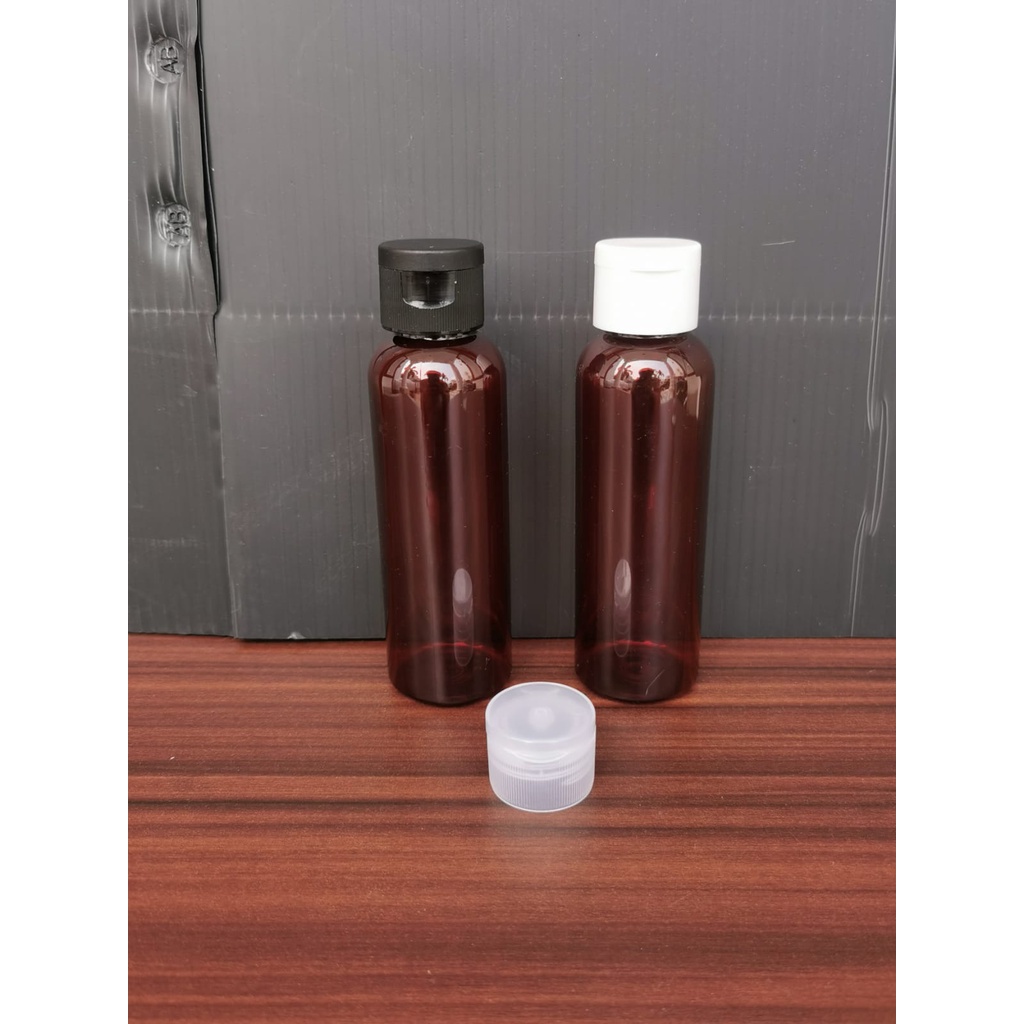 Botol PET 100 ml FLIPTOP CLEAR HITAM PUTIH BODY PUTIH SUSU COKLAT COKELAT AMBER BLACK HITAM (VC)