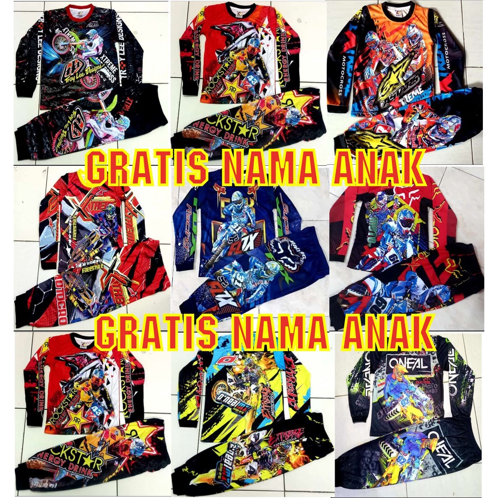 SETELAN MOTOR CROSS ANAK | BAJU PANJANG MOTOR | BAJU ANAK PAKAI NAMA | SETELAN MOTOCROSS | SETELAN M
