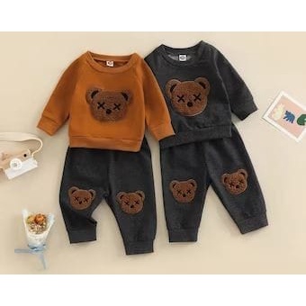 SETELAN ANAK UNISEX BEAR COKLAT FULL BORDIR / BAJU ANAK SET ANAK LAKI LAKI SETELAN KEKINIAN BAJU ANAK PEREMPUAN KJ