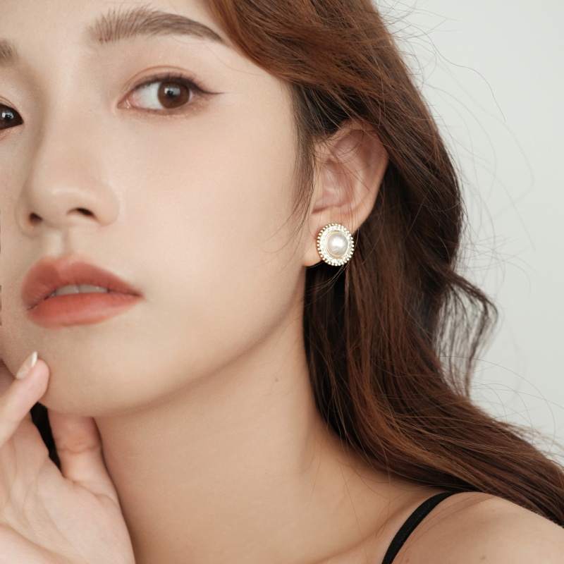 Berlian Berkilau Elegan vintage Anting Tusuk Mutiara Bulat woman Korean