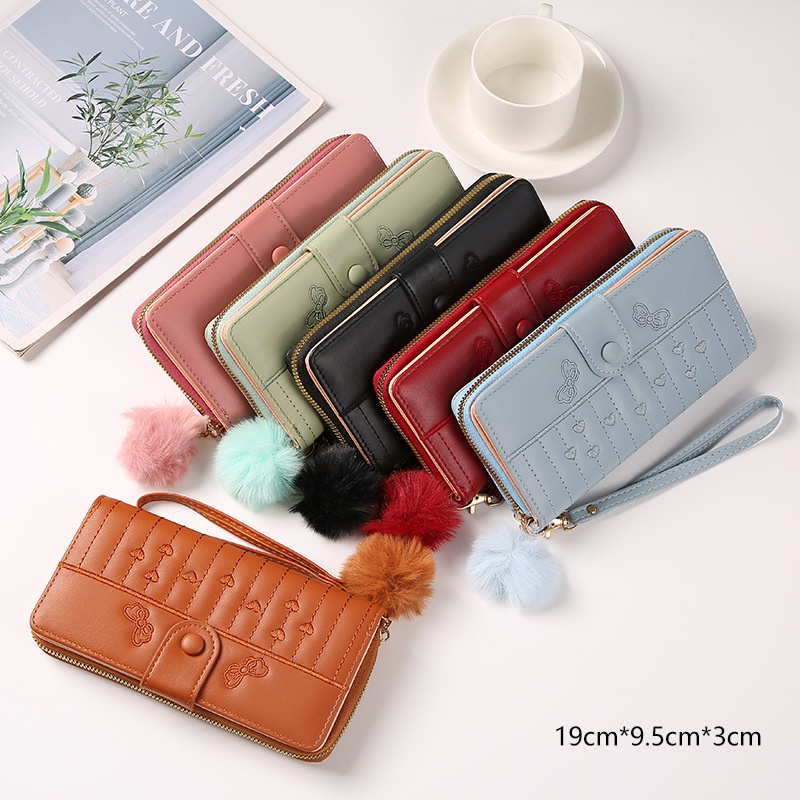 DW-11 Dompet Lipat Relesting Wanita Import Bordir Tampa Pom-Pom.