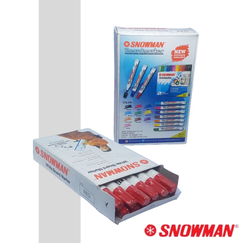 

Snowman Spidol White Board Marker BG-12 Merah Bisa Dihapus (12 pcs)