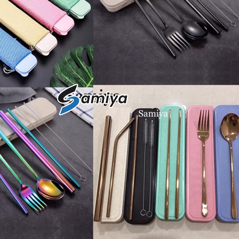 

☺ Paket lengkap sedotan stainless sendok garpu korea set / cutlery set / souvenir set / paket hampers ☇