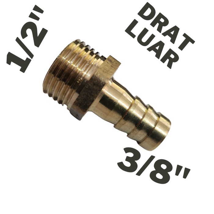 Nepel selang drat LUAR kuningan 3/8&quot; x 1/2&quot; / sok selang kuningan